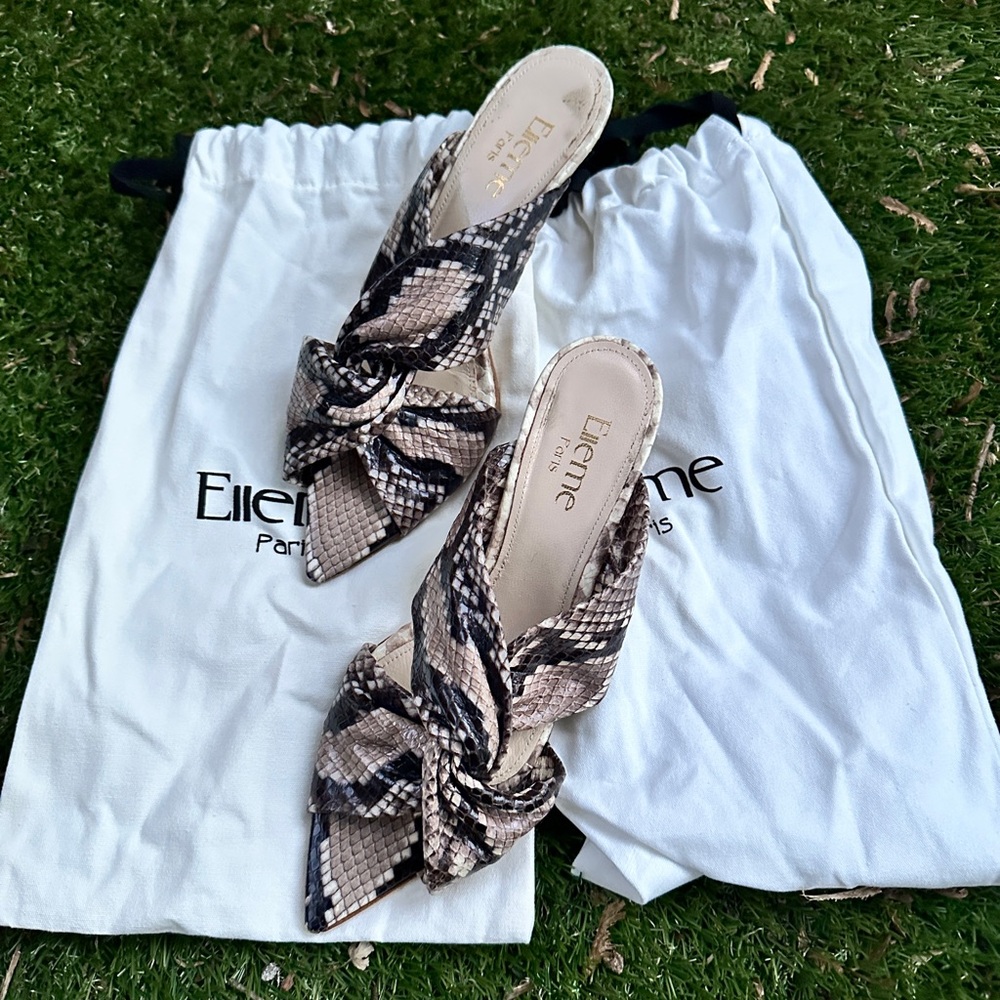 Elleme Paris Leather Knot kitten heel mules